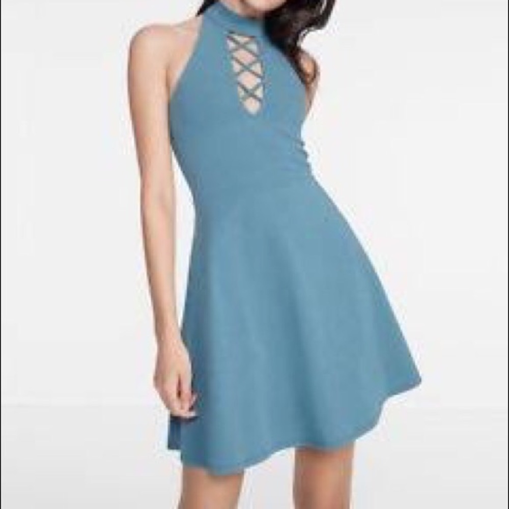 Express Halter Crisscross Skater Dress